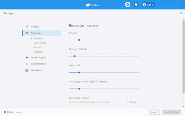 Docker settings